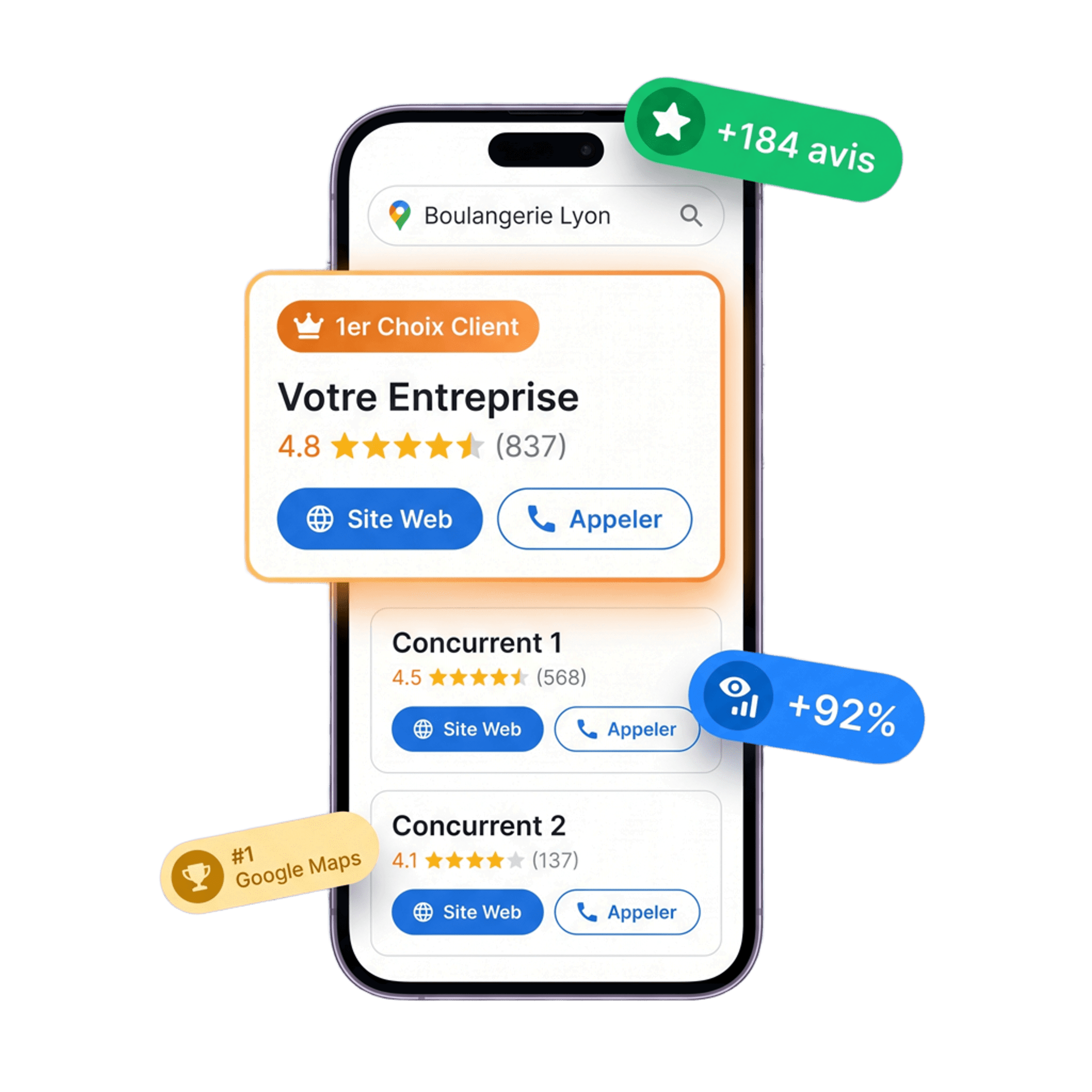 Application Spinizy sur smartphone — votre entreprise en tête sur Google